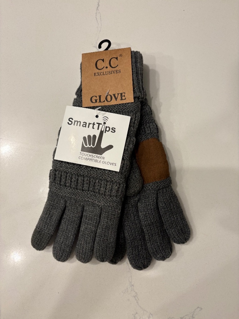 C.C Knitted Dark Melange Grey Glove with Fleece Lining